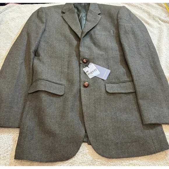 StudioSuits Herringbone Tweed Blazer Wool Sport Coat Custom Tailored Olive Brown